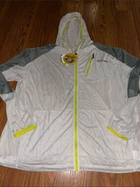 NWT Columbia White Mesh Hooded Jacket Gray/Yellow Trim Insect Blocker 2X